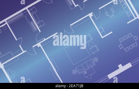 Architekturhintergrund. Teil des architektonischen Projekts, Bauplan der Wohnung. Blaue Vektorgrafik EPS10. Stock Vektor