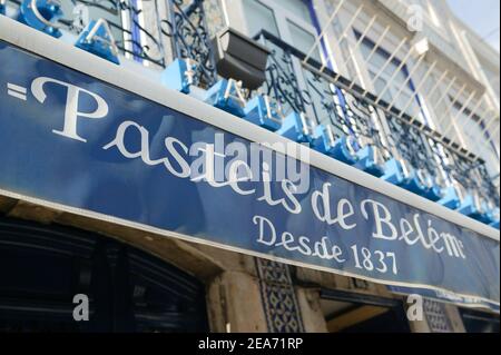 Antiga Confeitaria de Belém Cafe Zeichen Belem von Lissabon Portugal Stockfoto