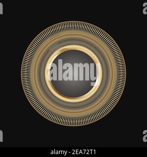 Goldener Rahmen mit Spitze Ornament im Kreis auf schwarzem Hintergrund. Art Deco. Luxus Gold rund Mandala, Handzeichnen Design. Ethno-Motiv. Abstrakter Vektor Stock Vektor