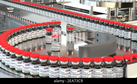 AstraZeneca Impfstoffe gegen Covid-19 auf der Produktionslinie Stockfoto