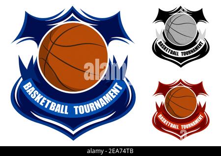 Basketball-Sportembleme. Ball für Basketball auf Hintergrund stilisierten Schild. Turniersymbol. Einfach zu bearbeitende Farbe. Vektor Stock Vektor
