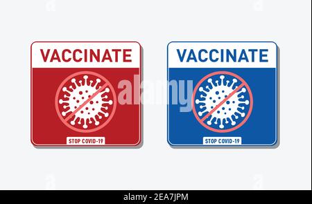 Beschriftungssatz für Coronavirus-Vacctination. Virenschutzkonzept. Aufkleber Für Impfungen. Haltestelle Covid-19. Zeichen Der Vaktination. Vektorgrafik. Werbeaktion Stock Vektor
