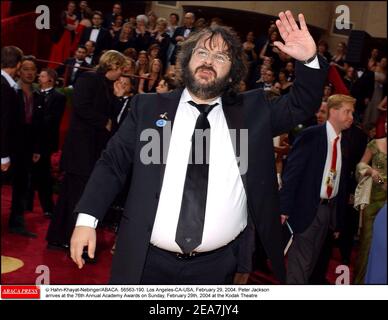 © Hahn-Khayat-Nebinger/ABACA. 56563-190. Los Angeles-CA-USA, 29. Februar 2004. Peter Jackson kommt bei den Annual Academy Awards 76th am Sonntag, den 29th. Februar 2004 im Kodak Theatre an Stockfoto