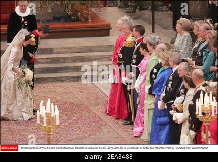 Der dänische Kronprinz Frederik heiratet am Freitag, den 14. Mai 2004 in der Kathedrale unserer Lieben Frau in Kopenhagen die Miss Mary Elizabeth Donaldson. Foto von Hounsfield-Klein-Zabulon/ABACA Stockfoto