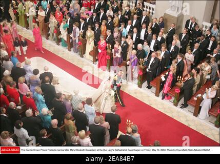 Der dänische Kronprinz Frederik heiratet am Freitag, den 14. Mai 2004 in der Kathedrale unserer Lieben Frau in Kopenhagen die Miss Mary Elizabeth Donaldson. Foto von Hounsfield-Klein-Zabulon/ABACA Stockfoto