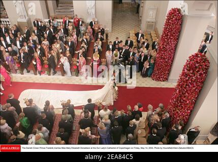 Der dänische Kronprinz Frederik heiratet am Freitag, den 14. Mai 2004 in der Kathedrale unserer Lieben Frau in Kopenhagen die Miss Mary Elizabeth Donaldson. Foto von Hounsfield-Klein-Zabulon/ABACA Stockfoto