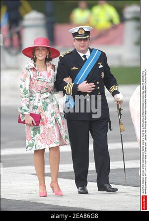 Laurent von Belgien und seine Frau Claire Coombs kommen am samstag, den 22. Mai 2004 zur Hochzeitszeremonie von Kronprinz Felipe von Spanien und Letizia Ortiz in der Kathedrale Santa Maria la Real de la Almudena in Madrid-Spanien an. Foto von Abd Rabbo-Hounsfield-Klein-Mousse-Zabulon/ABACA. Stockfoto