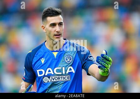 Juan Musso (Udinese Calcio) während Udinese Calcio gegen Hellas Verona FC, Italienische Fußballserie A Spiel in Udine, Italien. , . Februar 07 2021 (Foto: IPA/Sipa USA) Quelle: SIPA USA/Alamy Live News Stockfoto