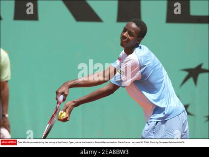 Gael Monfils während seines Sieges beim Finale der French Open Juniors im Roland Garros Stadion, Paris-Frankreich, am 06. Juni 2004. Foto von Gorassini-Zabulon/ABACA. Stockfoto