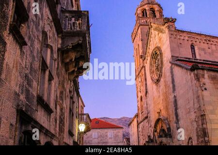 Markusdom in der Altstadt von Korcula, Kroatien Stockfoto