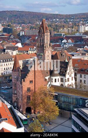 Stadtansicht von Saarbrücken, Deutschland von oben mit dem historischen Rathaus Stockfoto