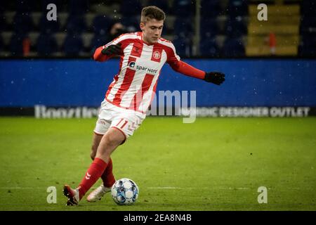 Broendby, Dänemark. Februar 2021, 7th. Tim Prica (11) von Aalborg Boldspilklub gesehen während der Superliga-Spiel 3F zwischen Broendby IF und Aalborg Boldspilklub auf Broendby Stadium, Broendby. (Foto Kredit: Gonzales Foto/Alamy Live News Stockfoto