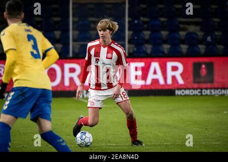 Broendby, Dänemark. Februar 2021, 7th. Martin Samuelsen (18) von Aalborg Boldspilklub gesehen während der Superliga-Spiel 3F zwischen Broendby IF und Aalborg Boldspilklub auf Broendby Stadium, Broendby. (Foto Kredit: Gonzales Foto/Alamy Live News Stockfoto