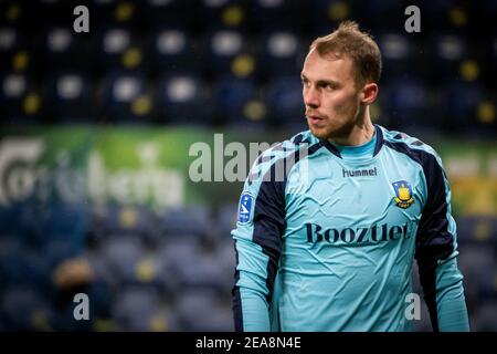 Broendby, Dänemark. Februar 2021, 7th. Marvin Schwabe (1) von Broendby, WENN er während des Superliga-Spiels 3F zwischen Broendby IF und Aalborg Boldspilklub im Broendby Stadium, Broendby, gesehen wurde. (Foto Kredit: Gonzales Foto/Alamy Live News Stockfoto