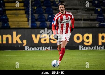 Broendby, Dänemark. Februar 2021, 7th. Daniel Granli (31) von Aalborg Boldspilklub gesehen während der Superliga-Spiel 3F zwischen Broendby IF und Aalborg Boldspilklub auf Broendby Stadium, Broendby. (Foto Kredit: Gonzales Foto/Alamy Live News Stockfoto