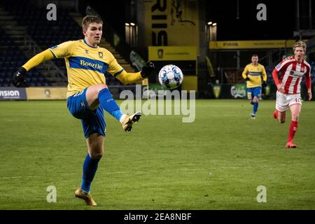 Broendby, Dänemark. Februar 2021, 7th. Mikael Uhre (11) von Broendby, WENN er während des Superliga-Spiels 3F zwischen Broendby IF und Aalborg Boldspilklub im Broendby Stadium, Broendby, gesehen wurde. (Foto Kredit: Gonzales Foto/Alamy Live News Stockfoto