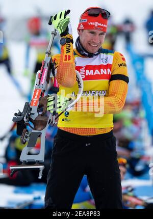 Pokljuka, Slowenien. Februar 2021, 08th. Biathlon: Weltmeisterschaften, Herrentraining. Johannes Kühn aus Deutschland im Einsatz. Die Wettbewerbe finden ab dem 10-21. Februar unter strengen Hygienebedingungen statt. Quelle: Sven Hoppe/dpa/Alamy Live News Stockfoto