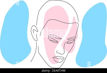 Handgezeichnete Vektordarstellung im modernen abstrakten Stil eines traurigen nicht binären Gesichts. Abstraktes modernes androgynäsisches Gesichtsporträt. Stock Vektor