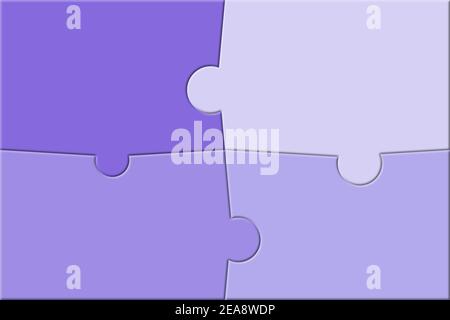 Hintergrund-Illustration eines 4-teiligen Puzzles miteinander verbunden In violetten Farben Stockfoto