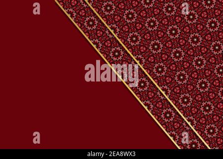 Abstrakte Hintergrunddarstellung von diagonalen Schichten von überlappenden rot gemustert Papier mit Gold umrandet auf einem schlichten roten Hintergrund Stockfoto
