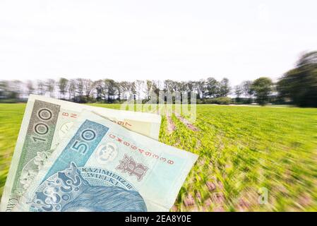 Geld polnische Zloty PLN und Landwirtschaft in Polen Stockfoto