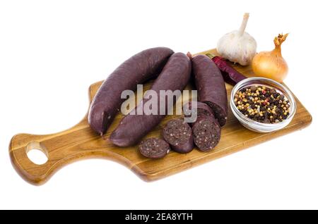 Polnischer und deutscher Schwarzwurst. Studio Foto Stockfoto