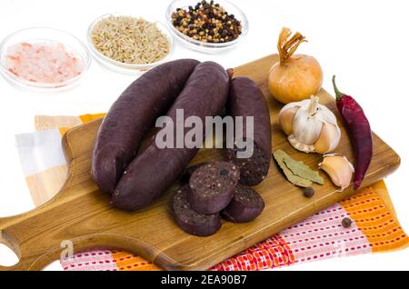 Polnischer und deutscher Schwarzwurst. Studio Foto Stockfoto