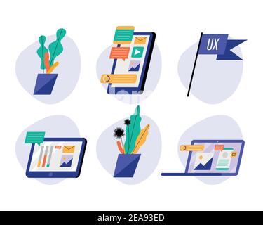 Bündel von Geräten mit Social-Media-Technologie Vektor Illustration Design Stock Vektor