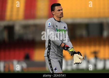 Benevento, Italien. Februar 2021, 07th. Emil Audero (Sampdoria) während der Serie EIN Spiel zwischen Benevento Calcio und UC Sampdoria im Stadio Comunale Ciro Vigorito am 7. Februar 2021 in Benevento, Italien. (Foto von Giuseppe Fama/Pacific Press/Sipa USA) Quelle: SIPA USA/Alamy Live News Stockfoto