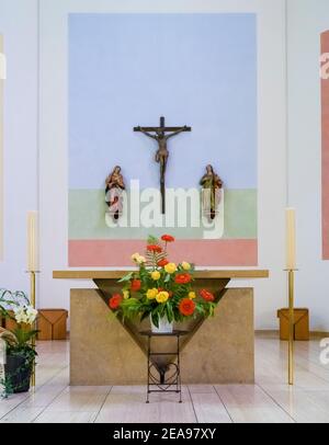 Innenraum der Pfarrei des Heiligen Geistes in Interlaken Stockfoto