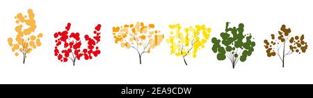 vektor-Set von Herbstbäumen Cartoon flachen Stil Natur Symbol Sammlung, Infografik Konstruktor. Game-Design Stock Vektor