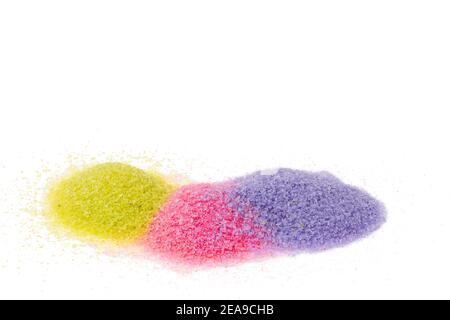 Schöne Aussicht auf drei Farben von Badesalz. Schöne bunte Hintergründe. Stockfoto