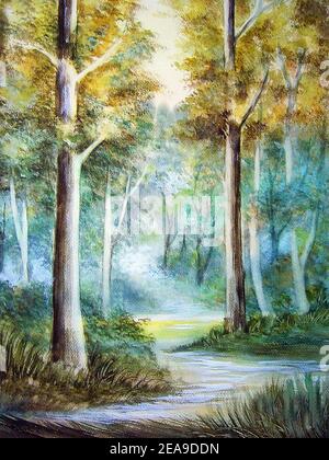 Handgemalte Original-Impressionismus Meisterwerke Maler Kunst Aquarellmalerei Farbenspritzer Landschaft botanischer Wald und Dschungel natürliche Schönheit Stockfoto