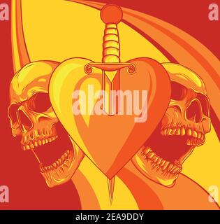 Schädel mit Herz mit Messer Vektor Illustration Stock Vektor