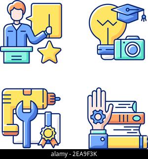 Kenntnisreicher Presenter RGB-Farbsymbole eingestellt Stock Vektor