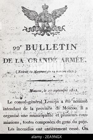 22nd Bulletin der Großen Armee (Bulletin de la Grande Armée). Stockfoto