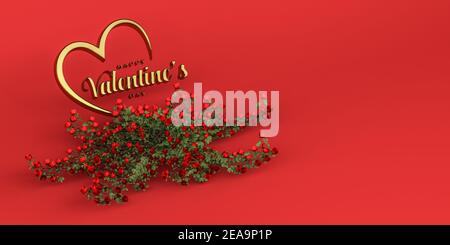 Goldene Happy Valentinstag Inschrift mit Herz - dreidimensional Grafik - 3D Render Stockfoto