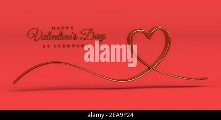 Goldene Happy Valentinstag Inschrift mit Herz - dreidimensional Grafik - 3D Render Stockfoto