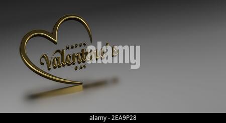 Goldene Happy Valentinstag Inschrift mit Herz - dreidimensional Grafik - 3D Render Stockfoto