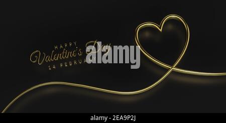 Goldene Happy Valentinstag Inschrift mit Herz - dreidimensional Grafik - 3D Render Stockfoto