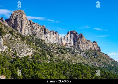 Frühling im bergigen Bernia Ridge oberhalb von Benidorm, an der Costa Blanca, Spanien Stockfoto