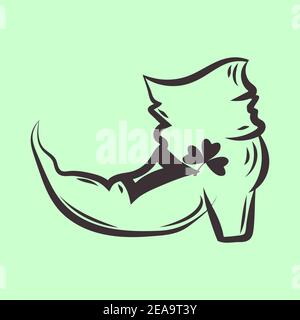 Leprechaun Boot mit Kleeblatt Ikone für St. Patrick Day Festival Feier. Graue skizzenhafte Striche Illustration der traditionellen irischen Symbole. Grün Stock Vektor