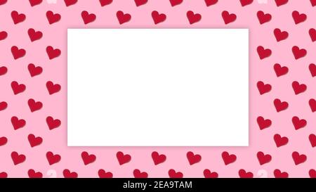Valentine's Day Mockup mit nahtlosen Muster aus roten Herzen, rosa Pastelltöne, kopieren Raum Illustration Stockfoto