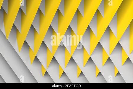 Abstrakter geometrischer Hintergrund. Schnittmuster von gelben und weißen Papierblättern. 3D Rendering-Illustration Stockfoto