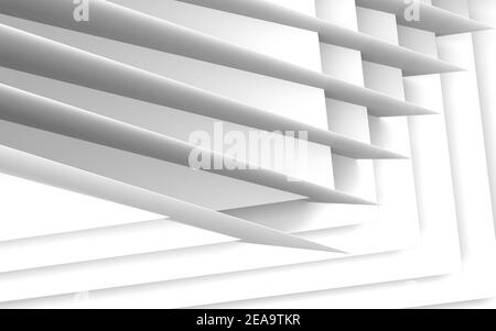 Abstrakter geometrischer Hintergrund, überschneidete weiße Seiten Installation. 3D Rendering-Illustration Stockfoto