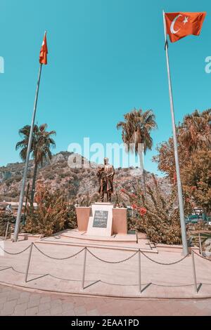 09. September 2020, Dalyan, Türkei: Mustafa Kemal Atatürk Statue Denkmal in Dalyan Stadt Stockfoto