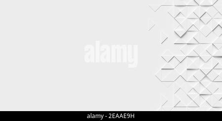 Weißer Hintergrund mit Kopierplatz links und in der Mitte. Die rechte Seite ist mit einem Dreieckmuster bedeckt. 3D Rendern Stockfoto