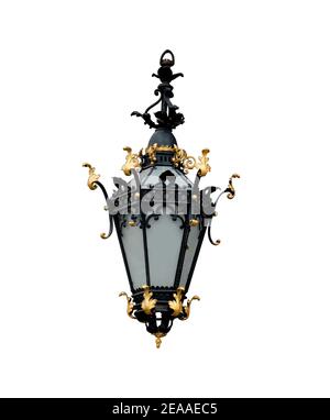 Vintage, mittelalterliche, Straßenlampe auf weißem Hintergrund isoliert Stockfoto