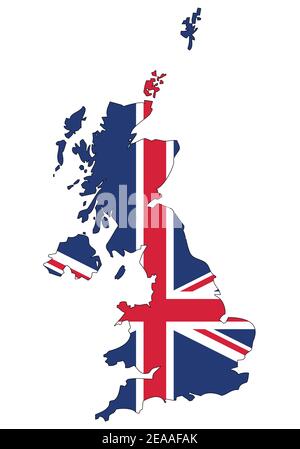 Vereinigtes Königreich von Großbritannien und Nordirland Karte mit Flagge - Umriss eines Staates mit einer Nationalflagge, weißer Hintergrund, Vektor Stock Vektor