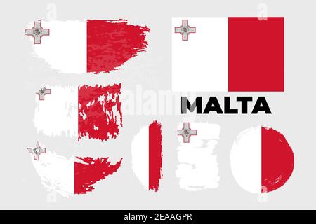 Künstlerische grungy Aquarell Pinsel Flagge von Malta. Stock Vektor